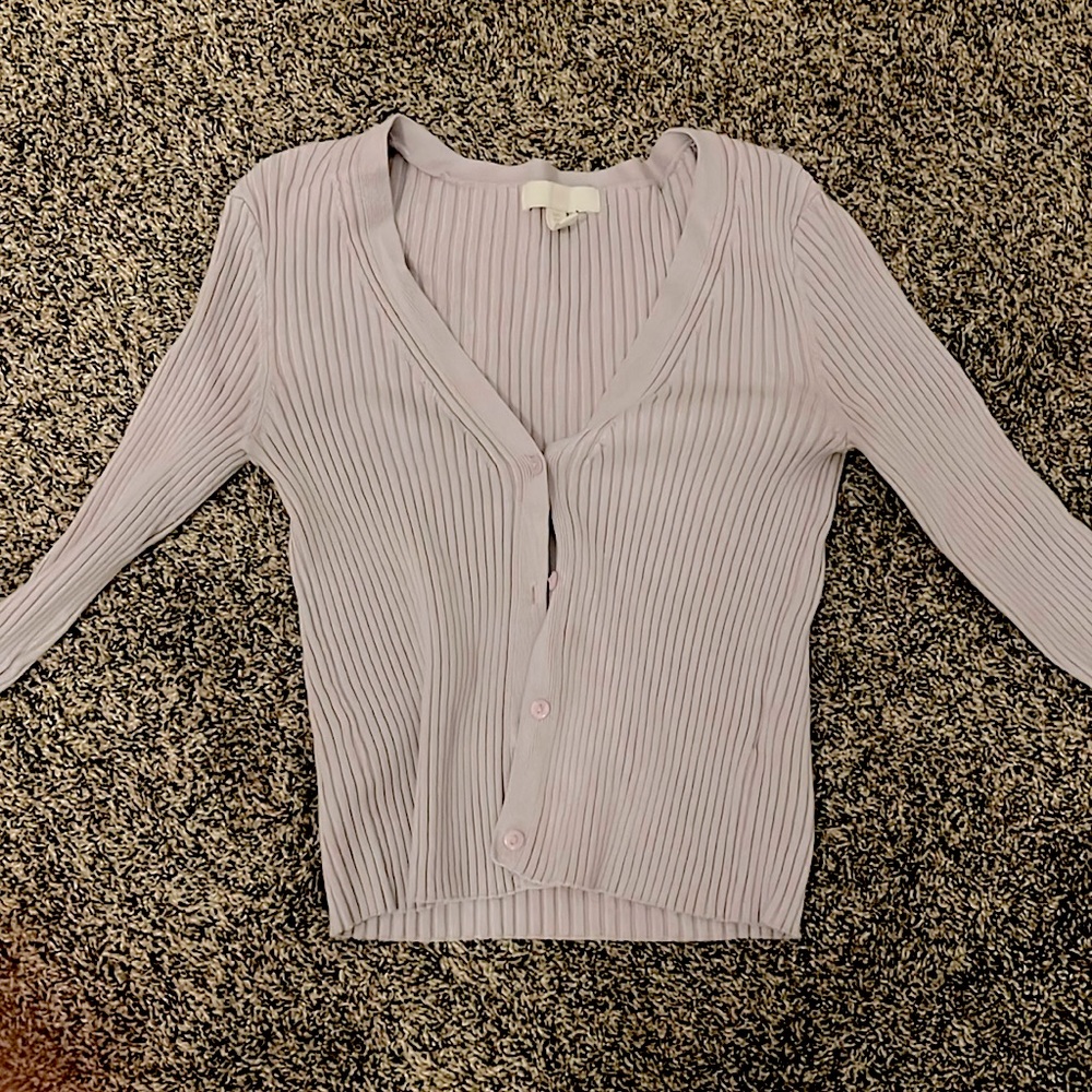 Long sleeved button up sweater. Light purple. Brand H&M